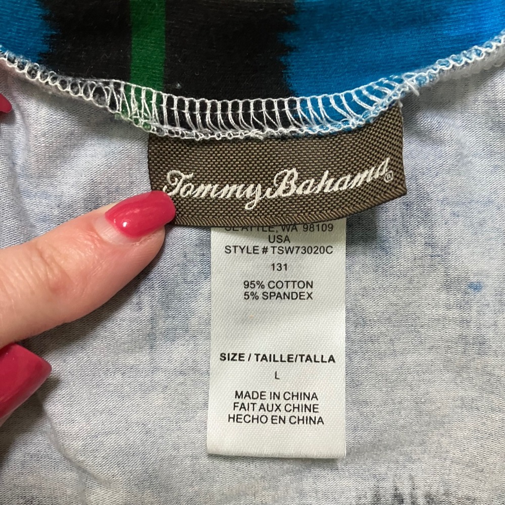 Tommy Bahama Dress Blue Green Tie Dye Ruched Bodycon V Neck Large Stretch Beach - Picture 2 of 9